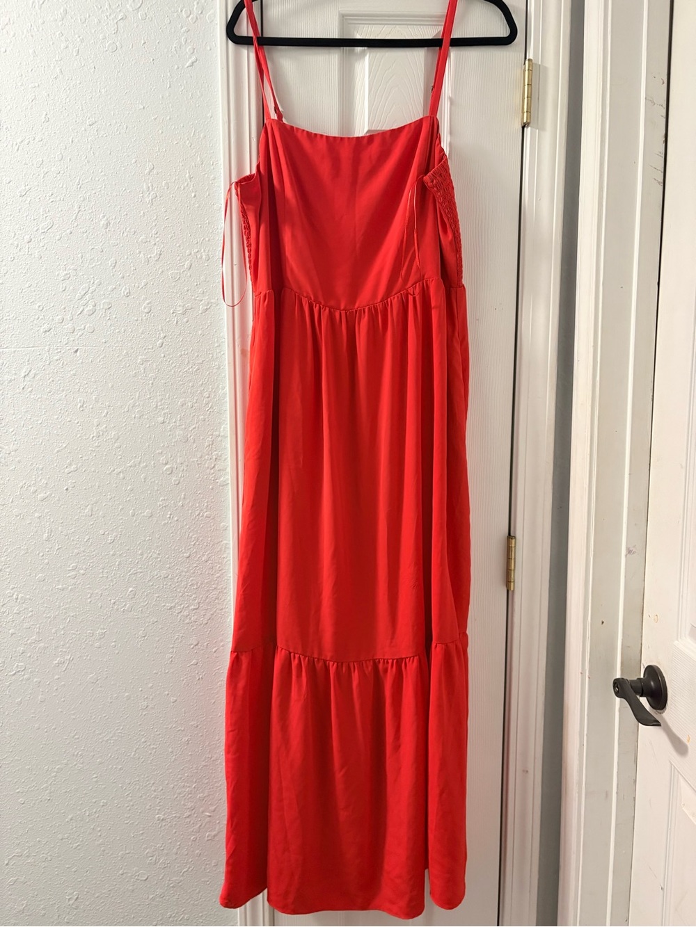 nine britton Coral-Red Spaghetti Strap Maxi Dress